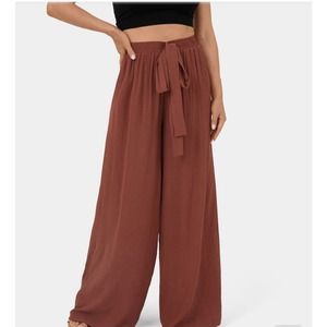 Halara  High Waisted Tie Front Side Pocket Wide Leg Flowy Pants Large